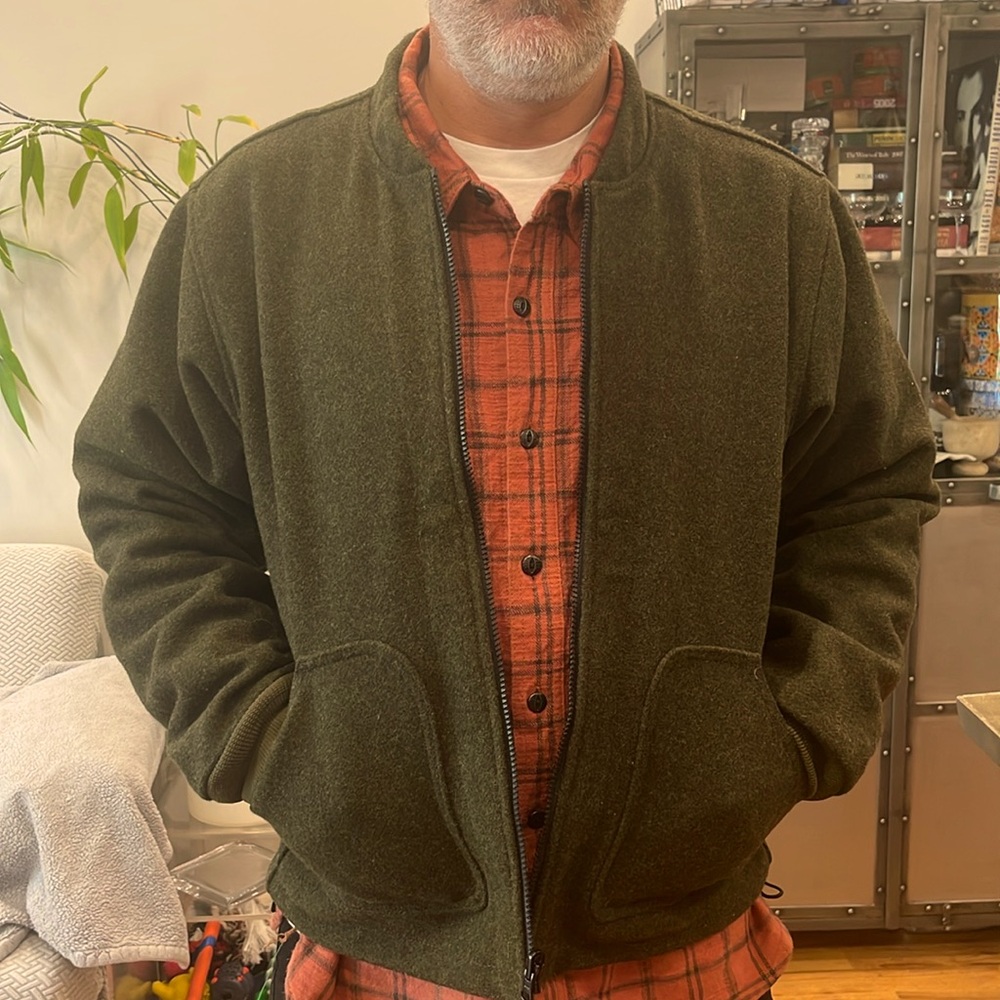 Green Filson mackinaw wool jacket liner